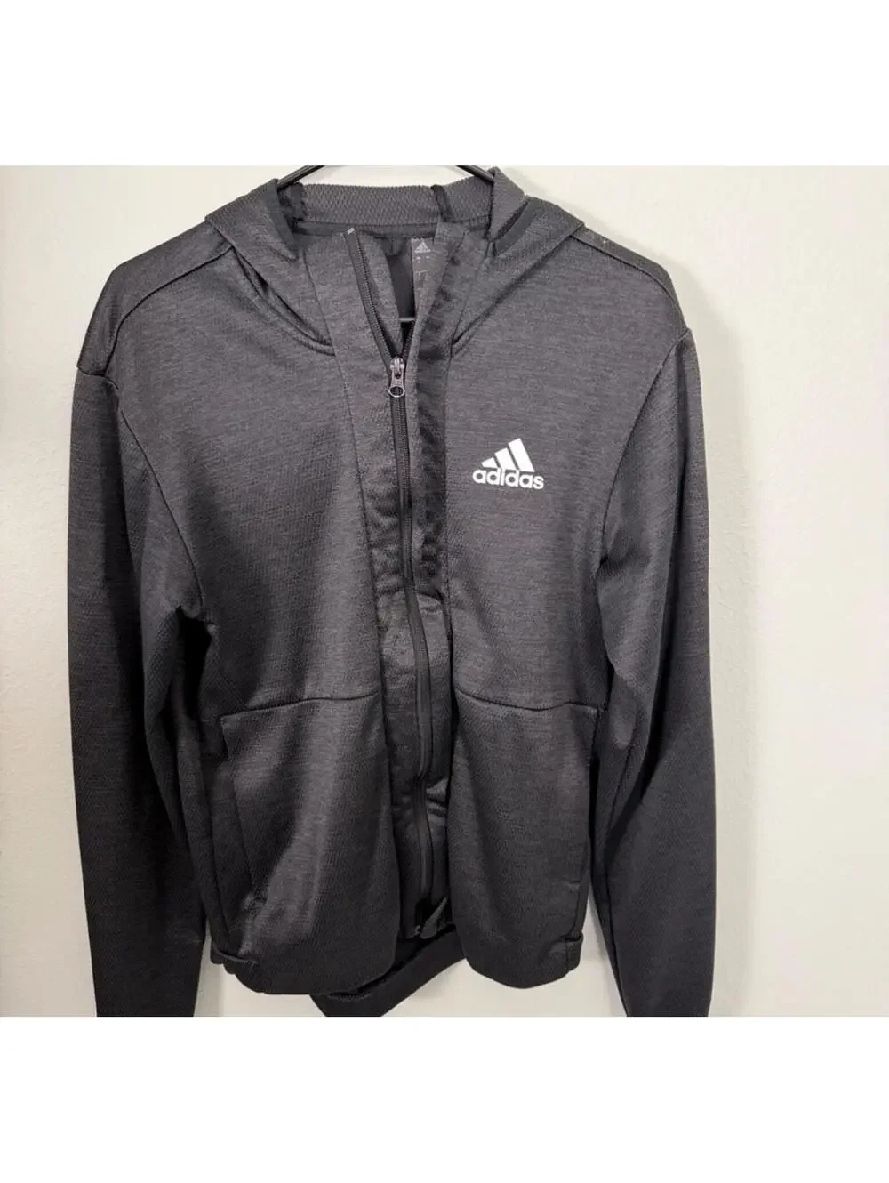 Adidas Full Zip Hoodie Jacket Black Athletic Training Mens Small